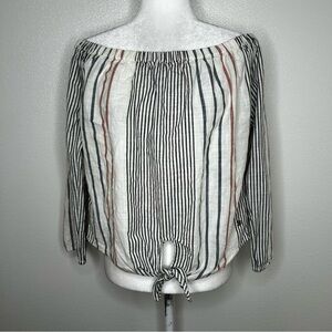 Roxy Womens Striped Off the Shoulder Tied Waist Top Size S
